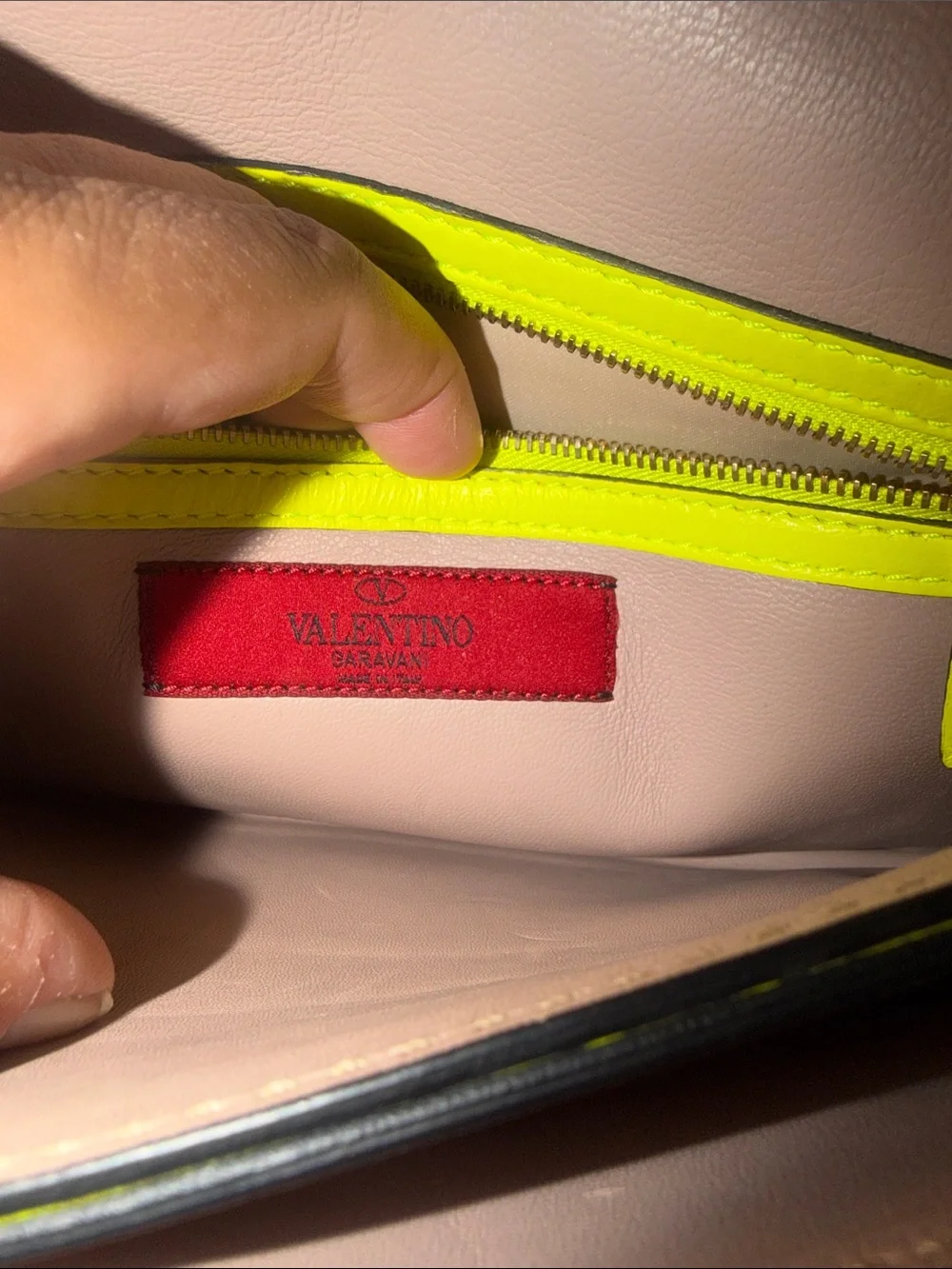 Preloved Valentino Garavani Neon Yellow Rockstud Clutch excellent condition DB